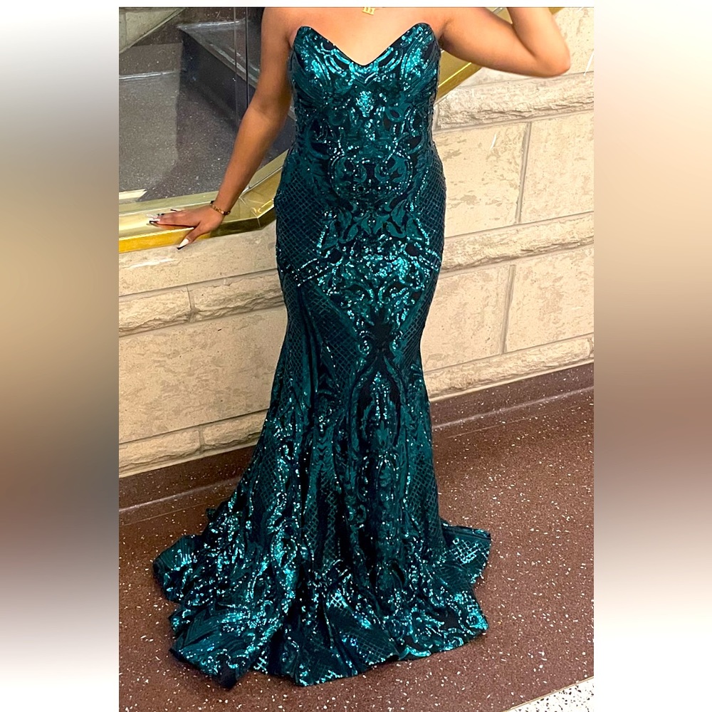 Green sequin prom gown